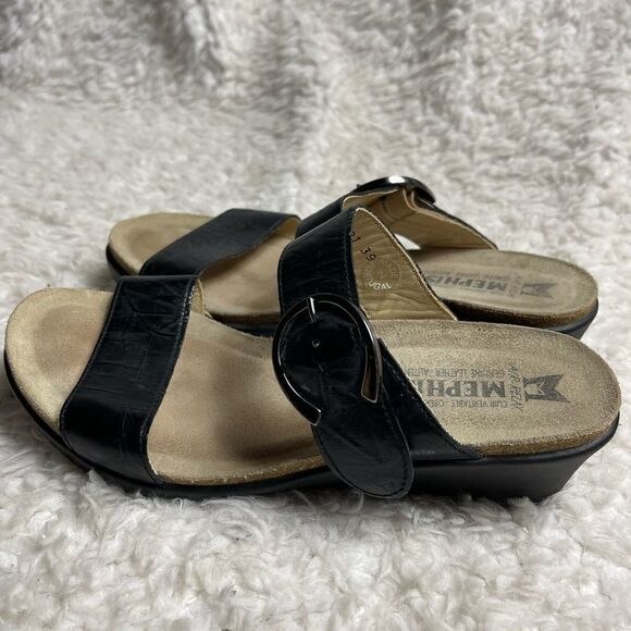 Mephisto Air Relax leather black straps wedge sandals silver tone buckle EURSZ39 - Picture 12 of 13